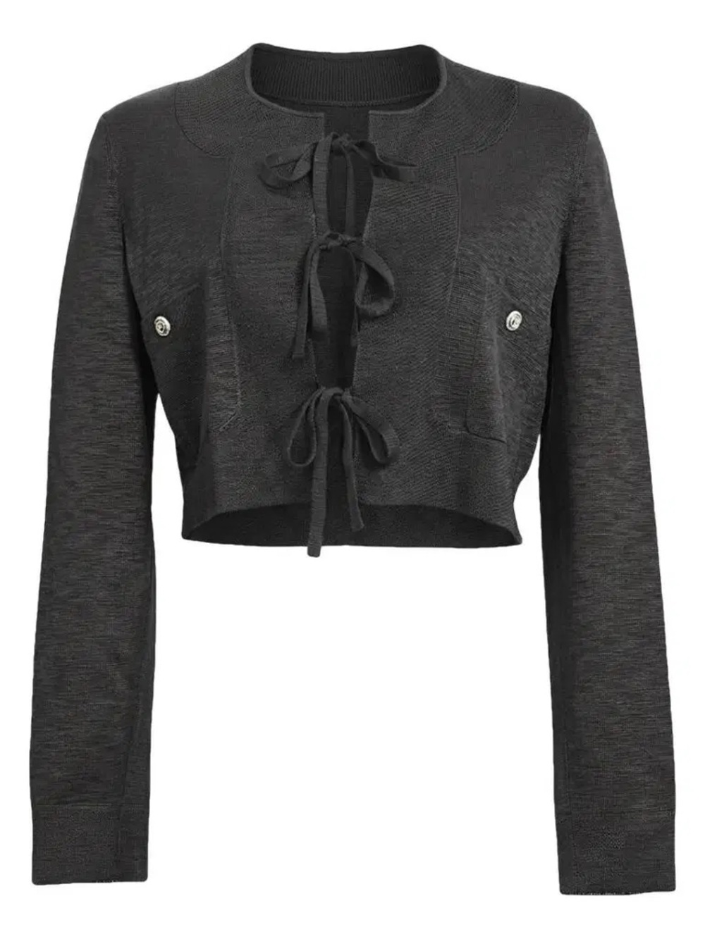 CHANEL Black Cropped Tie-Front Cardigan Jacket
